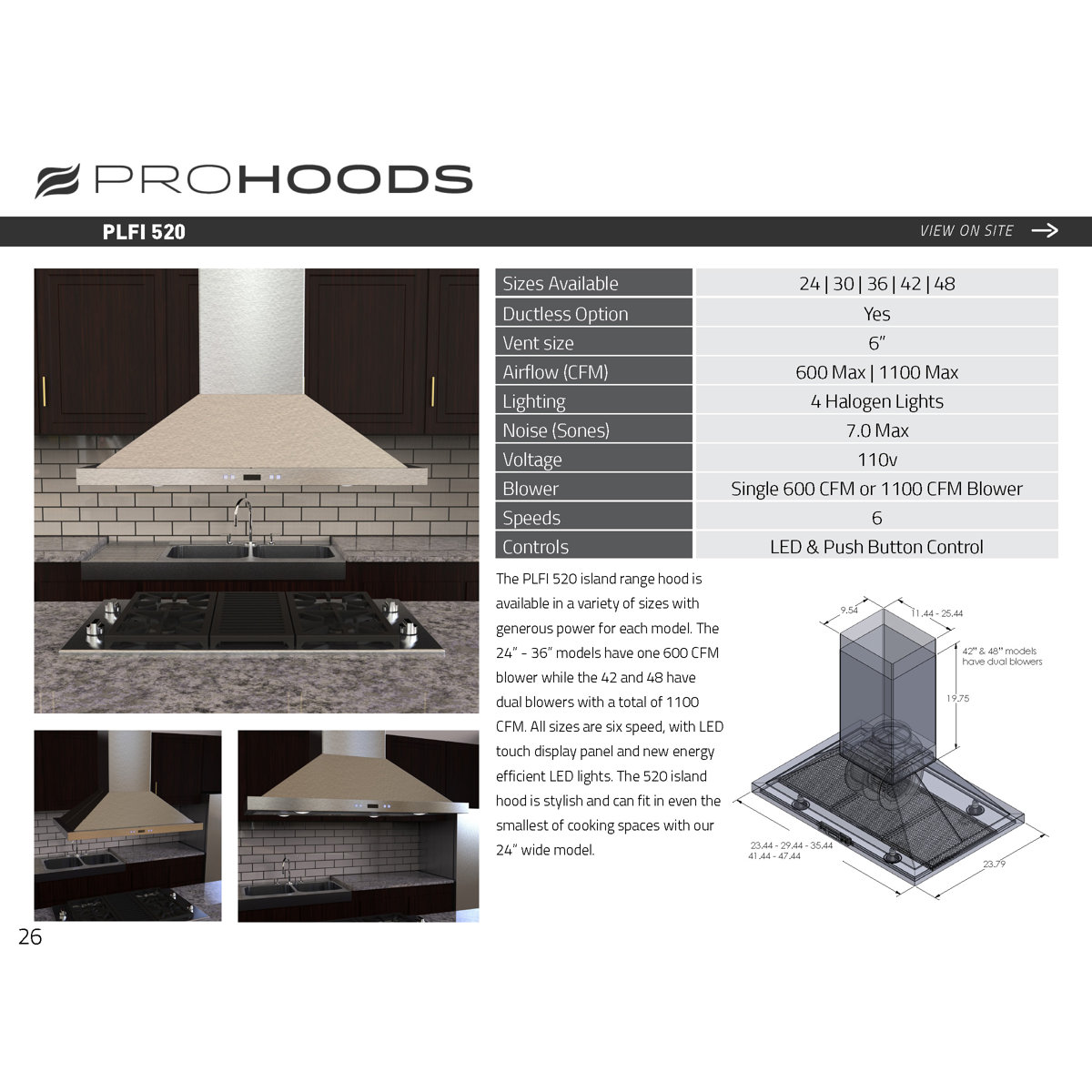 ProLine Range Hoods 24" 600 CFM Ducted Island Range Hood & Reviews